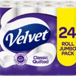 Velvet Classic Quilted Toilet Tissue 24 Rolls - Luxuriously Soft, Strong and Absorbent Toilet Roll - Jumbo Bulk Pack 24 Rolls - 3-ply - White